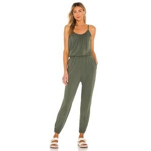 SUNDRY Spaghetti Strap Jumpsuit Olive Green Jogger Cuffs Anthropologie Casual XS